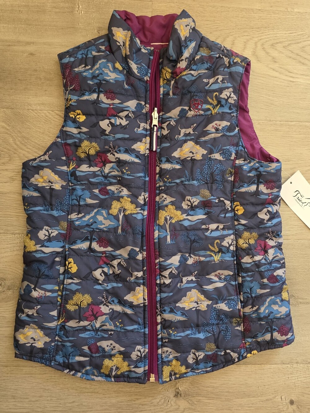 Ariat 'Emma' Equestrian Reversible Print Quilted Vest - Blue & Pink